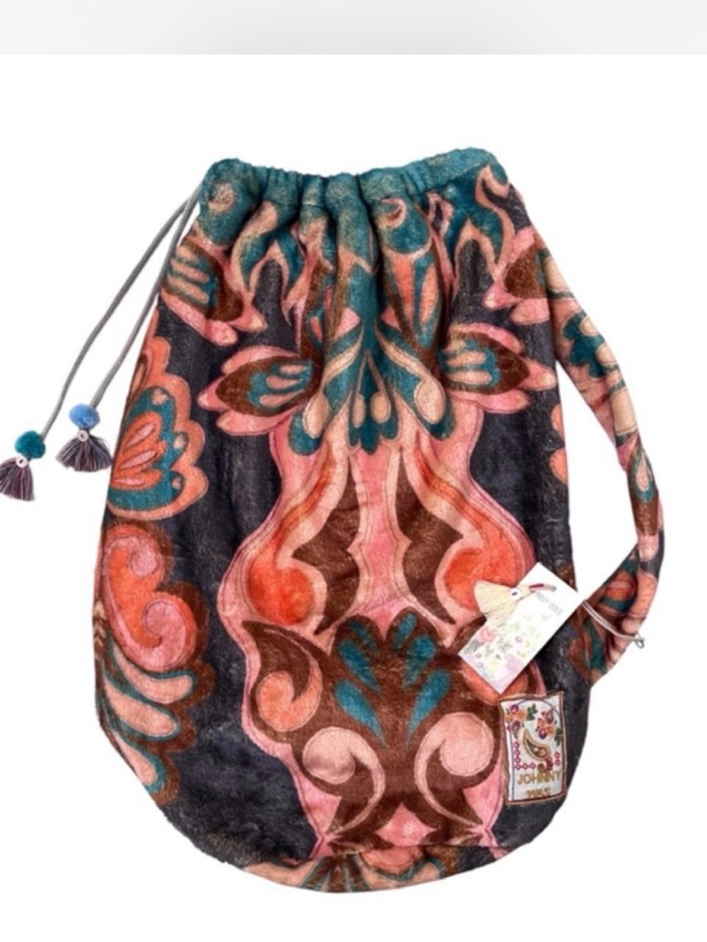 Johnny Was Boho Drawstring Shoulder Bag in Teal Pink